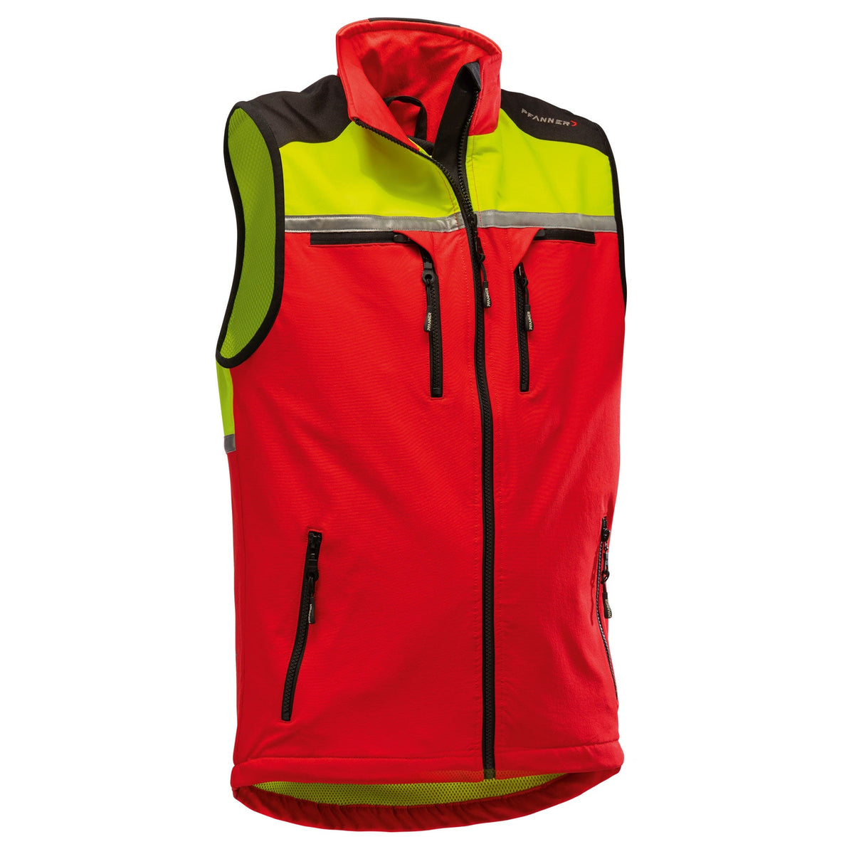 Pfanner Klima Air Weste in Rot/Neongelb – Softshell-Forstweste mit Reflexstreifen