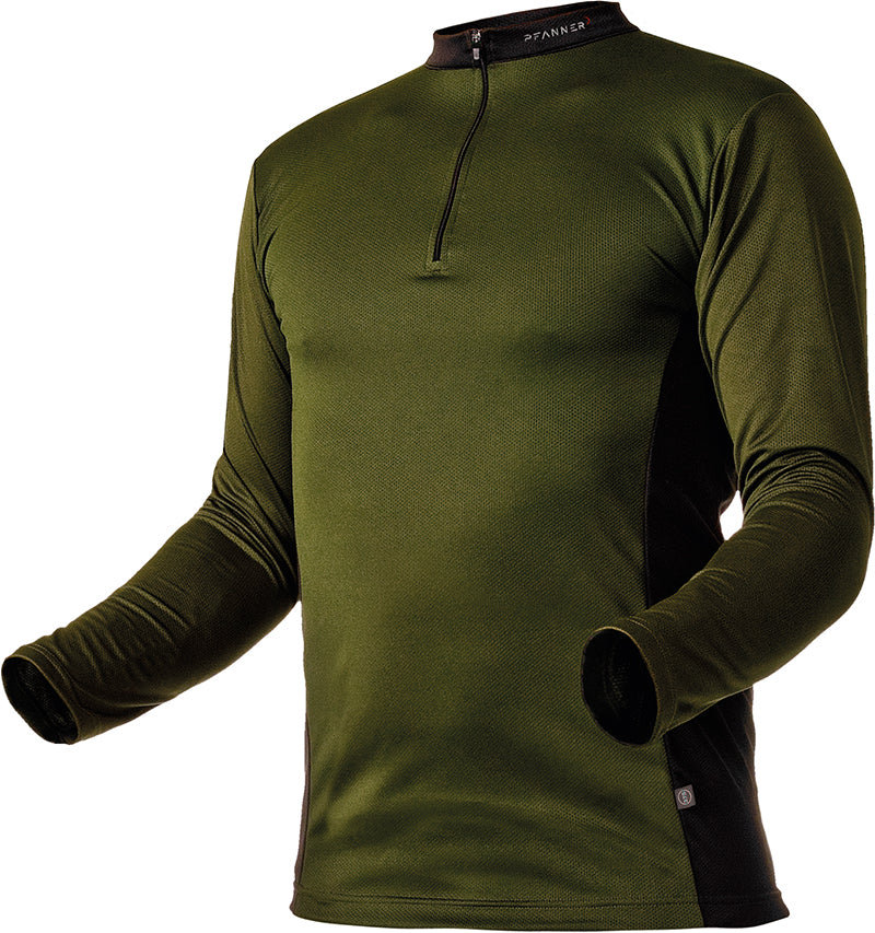 Zipp-Neck Shirt Langarm – Waldgrün