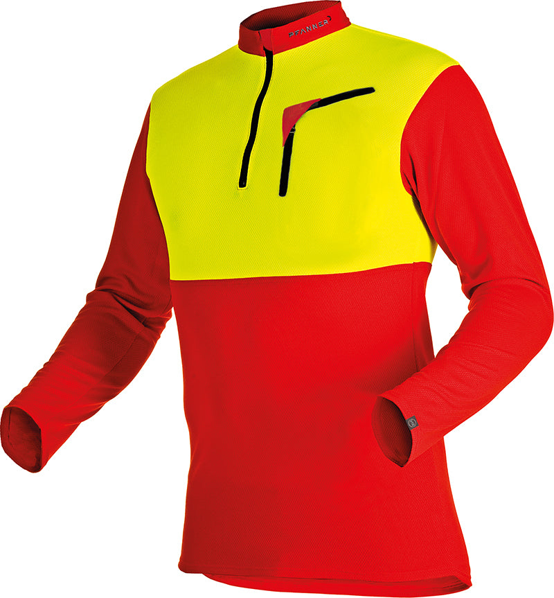 Zipp-Neck Shirt Langarm – Rot - neongelb