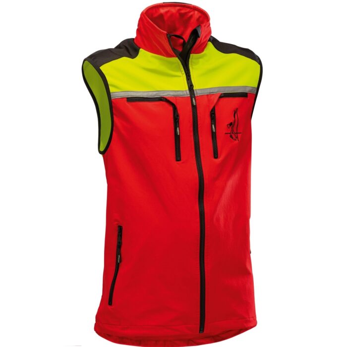 Pfanner Forest Light Weste – leichte Softshellweste in Rot/Neongelb mit StretchAir Technologie