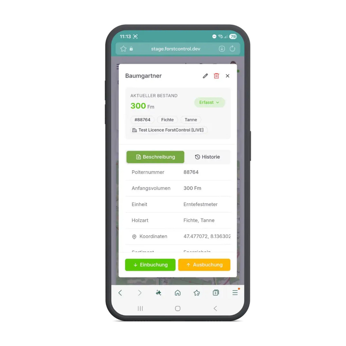 ForstControl PolterMap: Polter ein- und ausbuchen auf dem Smartphone