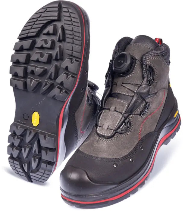 BOA Bau S3 Sicherheitsschuh grau-schwarz – knöchelhoher Schuh mit BOA Verschluss und Fiberglaskappe