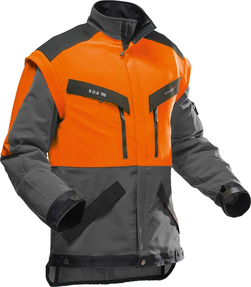 Pfanner KlimaAir Forstjacke – robuste Forstjacke mit Zipp2Zipp-Taschen, Farbe rot-neongelb